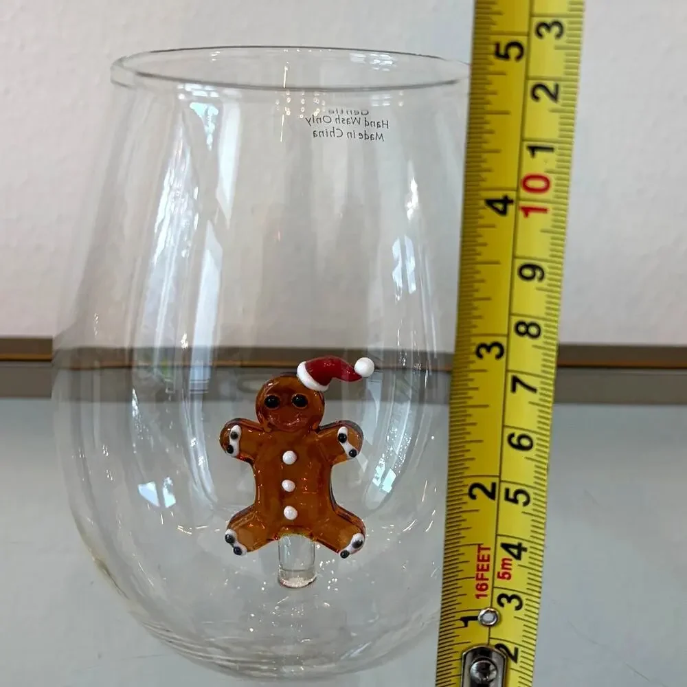 Gingerbread Man Stemless Wine Glass 3D Festive Holiday Barware NEW